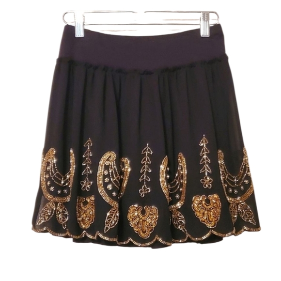 Free People Sheer Gold Embellished Black Mini Skirt, XS - Picture 1 of 8